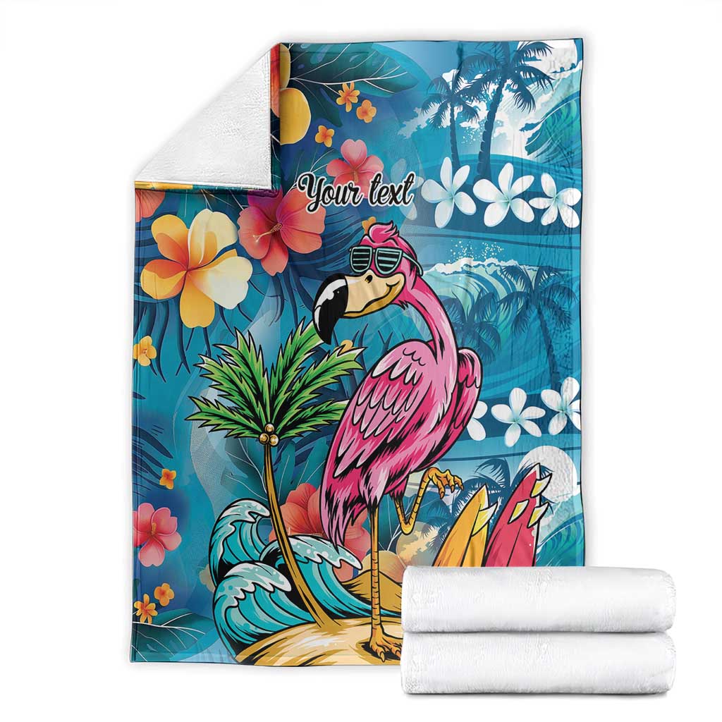 Hawaiian Flamingo Hibiscus Personalised Blanket Blue Summer Tropical Flowers - Polynesian Pride