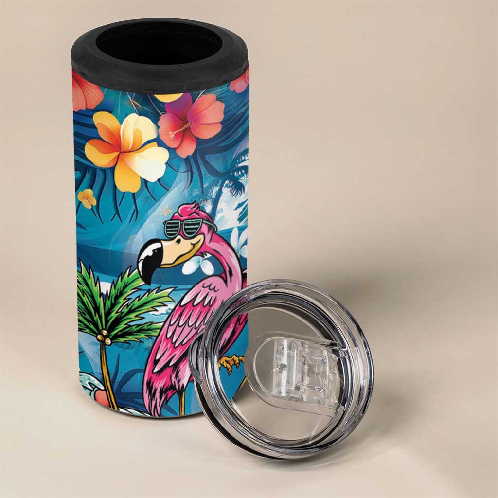 Hawaiian Flamingo Hibiscus Personalised 4 in 1 Can Cooler Tumbler Blue Summer Tropical Flowers - Polynesian Pride