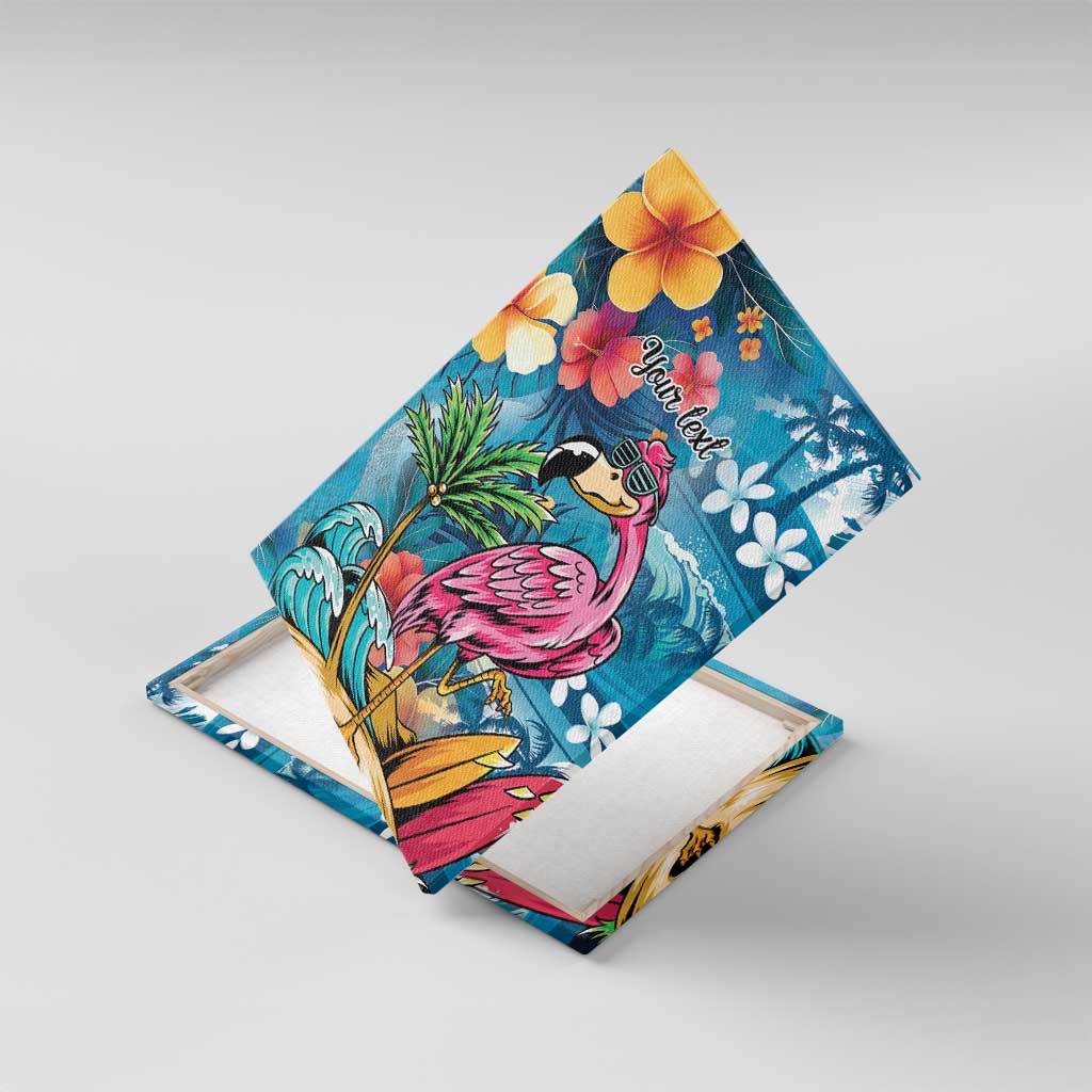 Hawaiian Flamingo Hibiscus Personalised Canvas Wall Art Blue Summer Tropical Flowers - Polynesian Pride