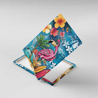 Hawaiian Flamingo Hibiscus Personalised Canvas Wall Art Blue Summer Tropical Flowers - Polynesian Pride