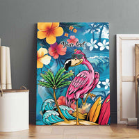 Hawaiian Flamingo Hibiscus Personalised Canvas Wall Art Blue Summer Tropical Flowers - Polynesian Pride