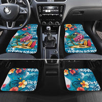Hawaiian Flamingo Hibiscus Personalised Car Mats Blue Summer Tropical Flowers - Polynesian Pride