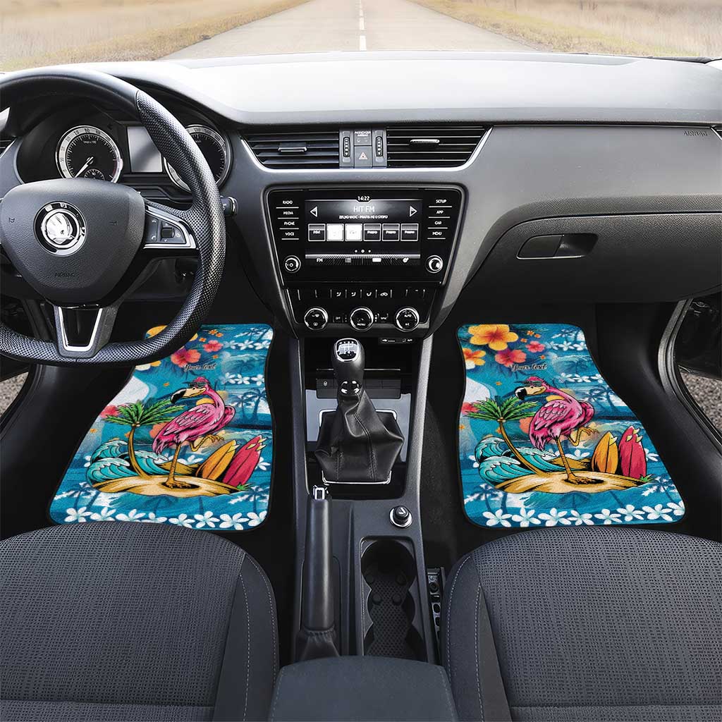Hawaiian Flamingo Hibiscus Personalised Car Mats Blue Summer Tropical Flowers - Polynesian Pride