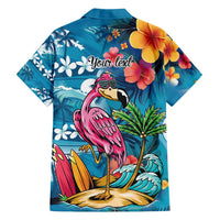 Hawaiian Flamingo Hibiscus Personalised Family Matching Off Shoulder Maxi Dress and Hawaiian Shirt Blue Summer Tropical Flowers - Polynesian Pride