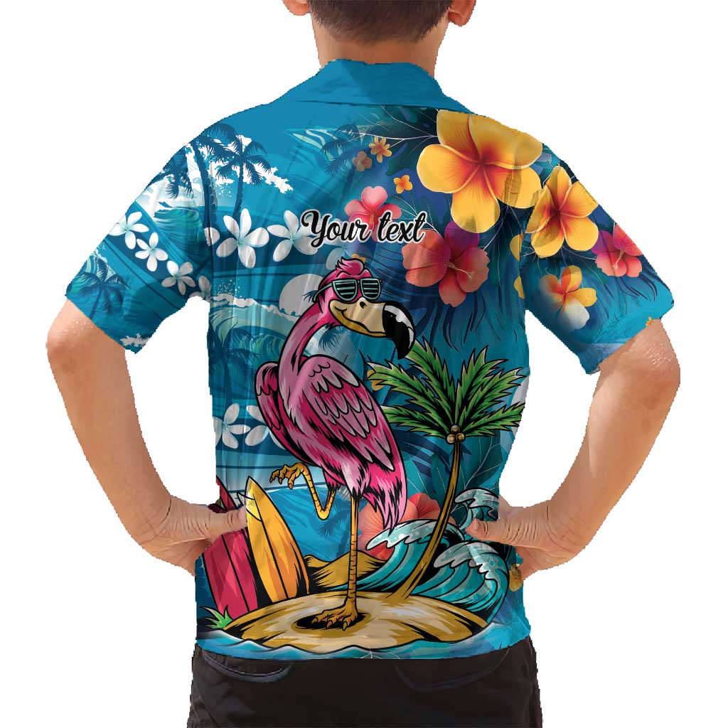 Hawaiian Flamingo Hibiscus Personalised Family Matching Tank Maxi Dress and Hawaiian Shirt Blue Summer Tropical Flowers - Polynesian Pride