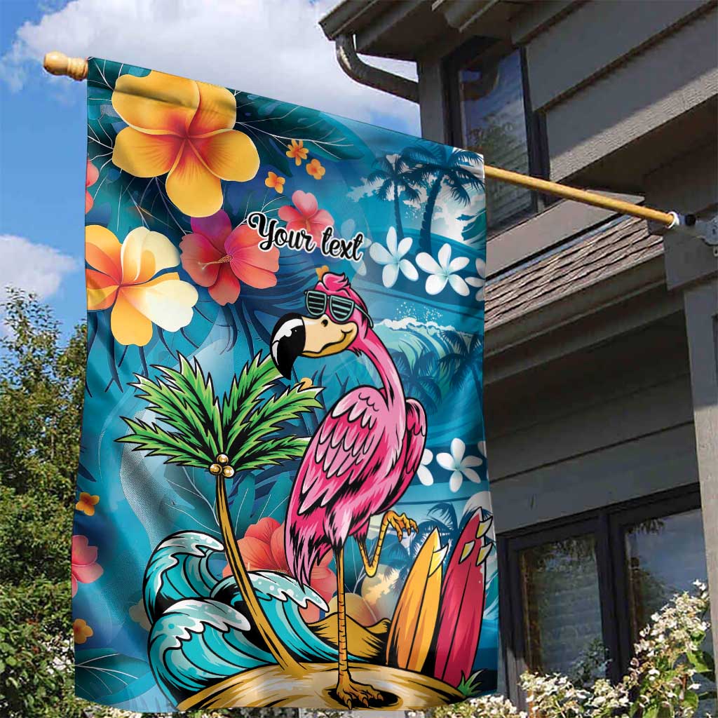 Hawaiian Flamingo Hibiscus Personalised Garden Flag Blue Summer Tropical Flowers - Polynesian Pride