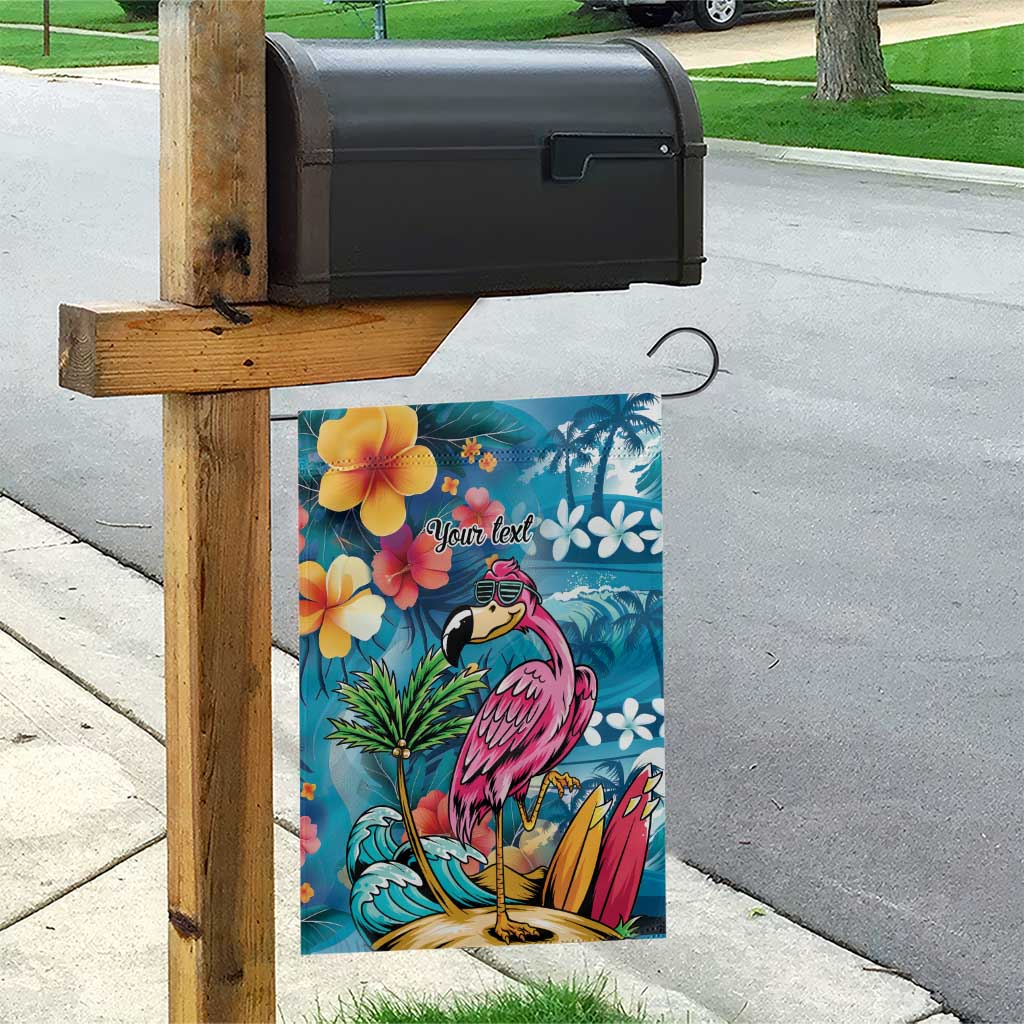 Hawaiian Flamingo Hibiscus Personalised Garden Flag Blue Summer Tropical Flowers - Polynesian Pride