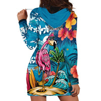 Hawaiian Flamingo Hibiscus Personalised Hoodie Dress Blue Summer Tropical Flowers - Polynesian Pride