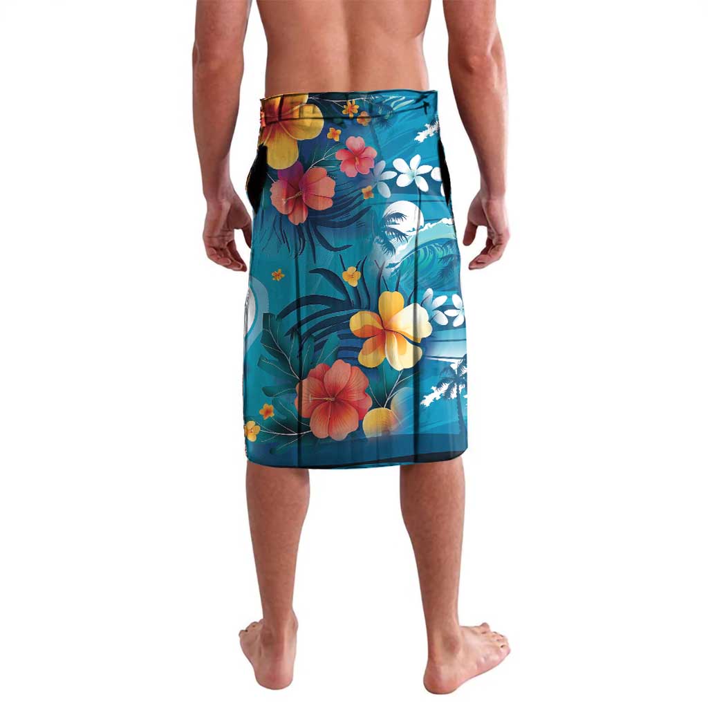 Hawaiian Flamingo Hibiscus Personalised Lavalava Blue Summer Tropical Flowers - Polynesian Pride