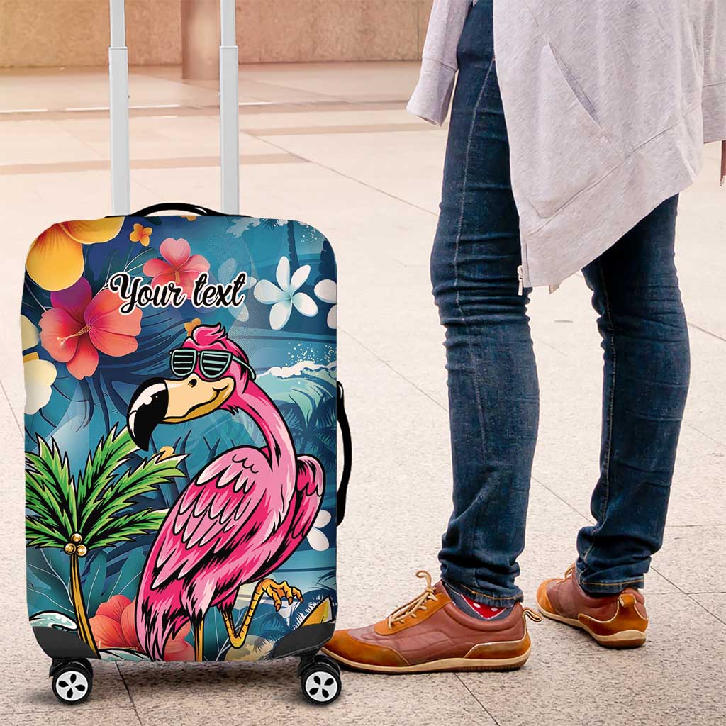 Hawaiian Flamingo Hibiscus Personalised Luggage Cover Blue Summer Tropical Flowers - Polynesian Pride