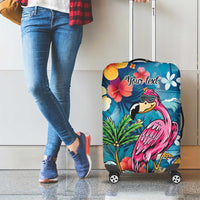 Hawaiian Flamingo Hibiscus Personalised Luggage Cover Blue Summer Tropical Flowers - Polynesian Pride