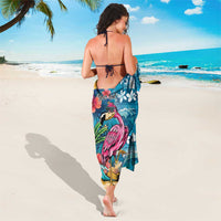Hawaiian Flamingo Hibiscus Personalised Sarong Blue Summer Tropical Flowers - Polynesian Pride