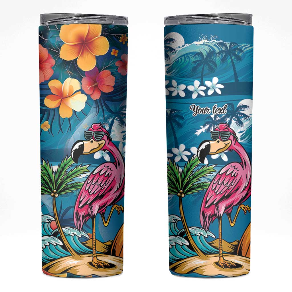 Hawaiian Flamingo Hibiscus Personalised Skinny Tumbler Blue Summer Tropical Flowers - Polynesian Pride
