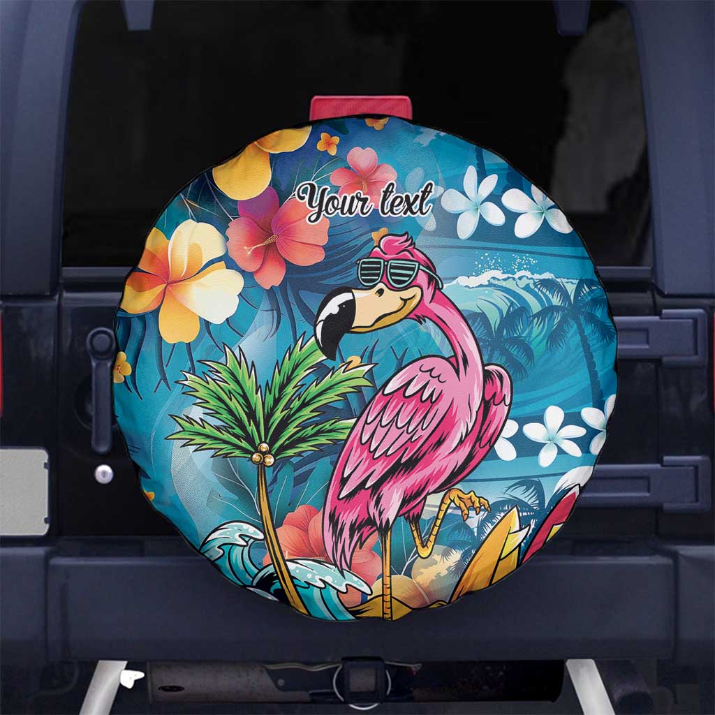 Hawaiian Flamingo Hibiscus Personalised Spare Tire Cover Blue Summer Tropical Flowers - Polynesian Pride