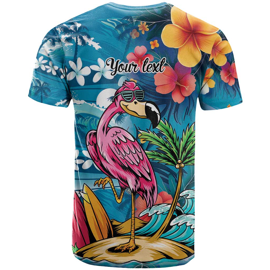 Hawaiian Flamingo Hibiscus Personalised T Shirt Blue Summer Tropical Flowers - Polynesian Pride