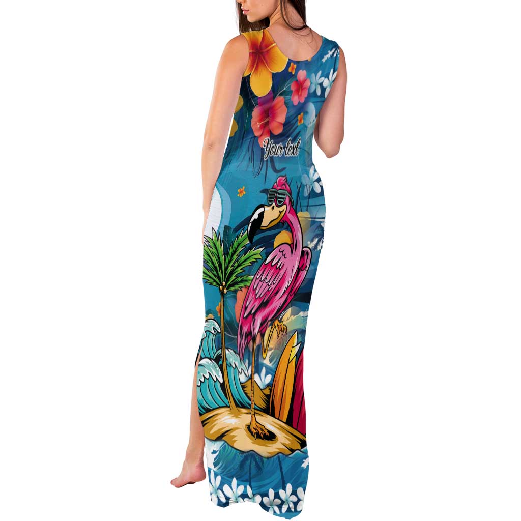 Hawaiian Flamingo Hibiscus Personalised Tank Maxi Dress Blue Summer Tropical Flowers - Polynesian Pride