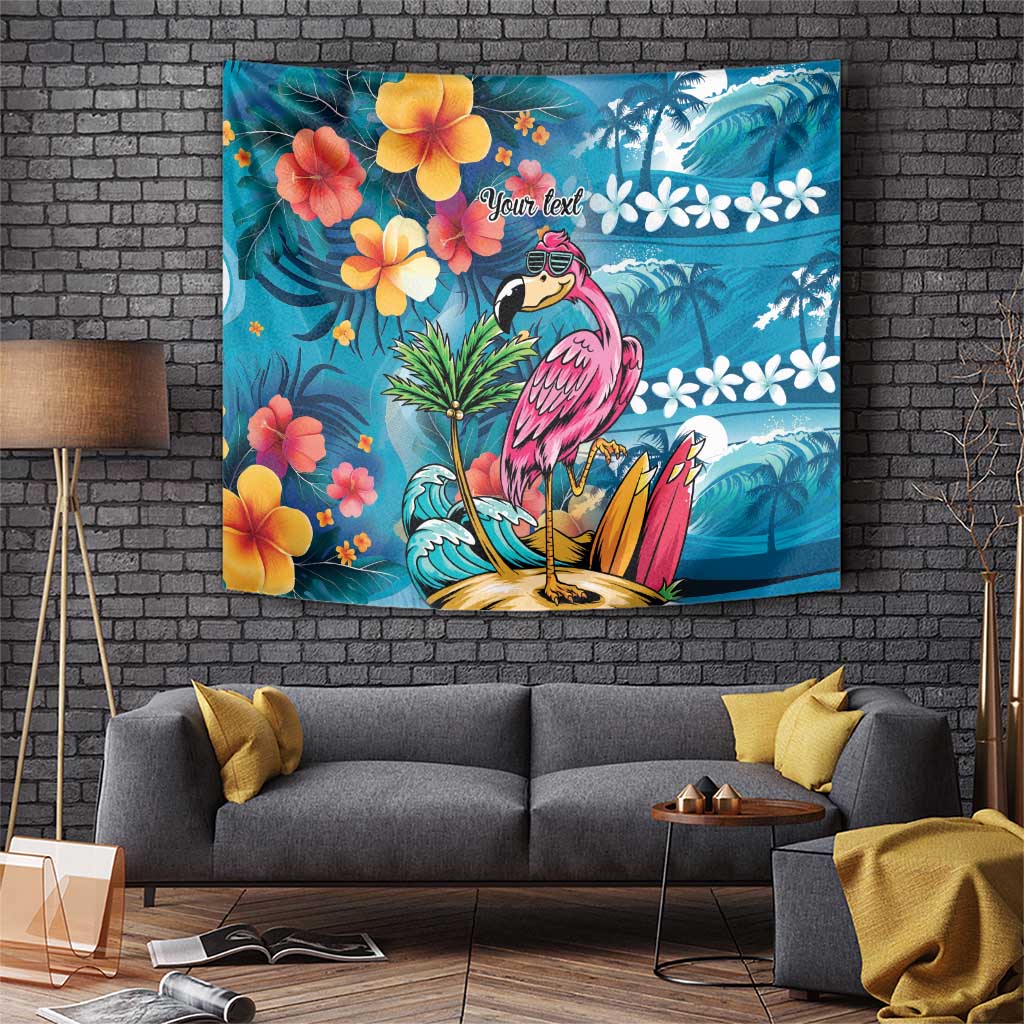 Hawaiian Flamingo Hibiscus Personalised Tapestry Blue Summer Tropical Flowers - Polynesian Pride