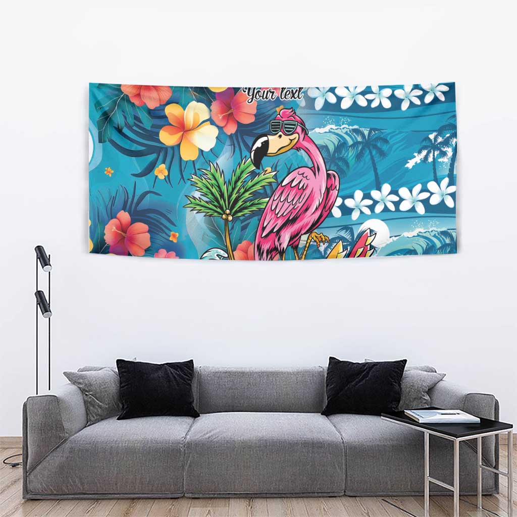 Hawaiian Flamingo Hibiscus Personalised Tapestry Blue Summer Tropical Flowers - Polynesian Pride