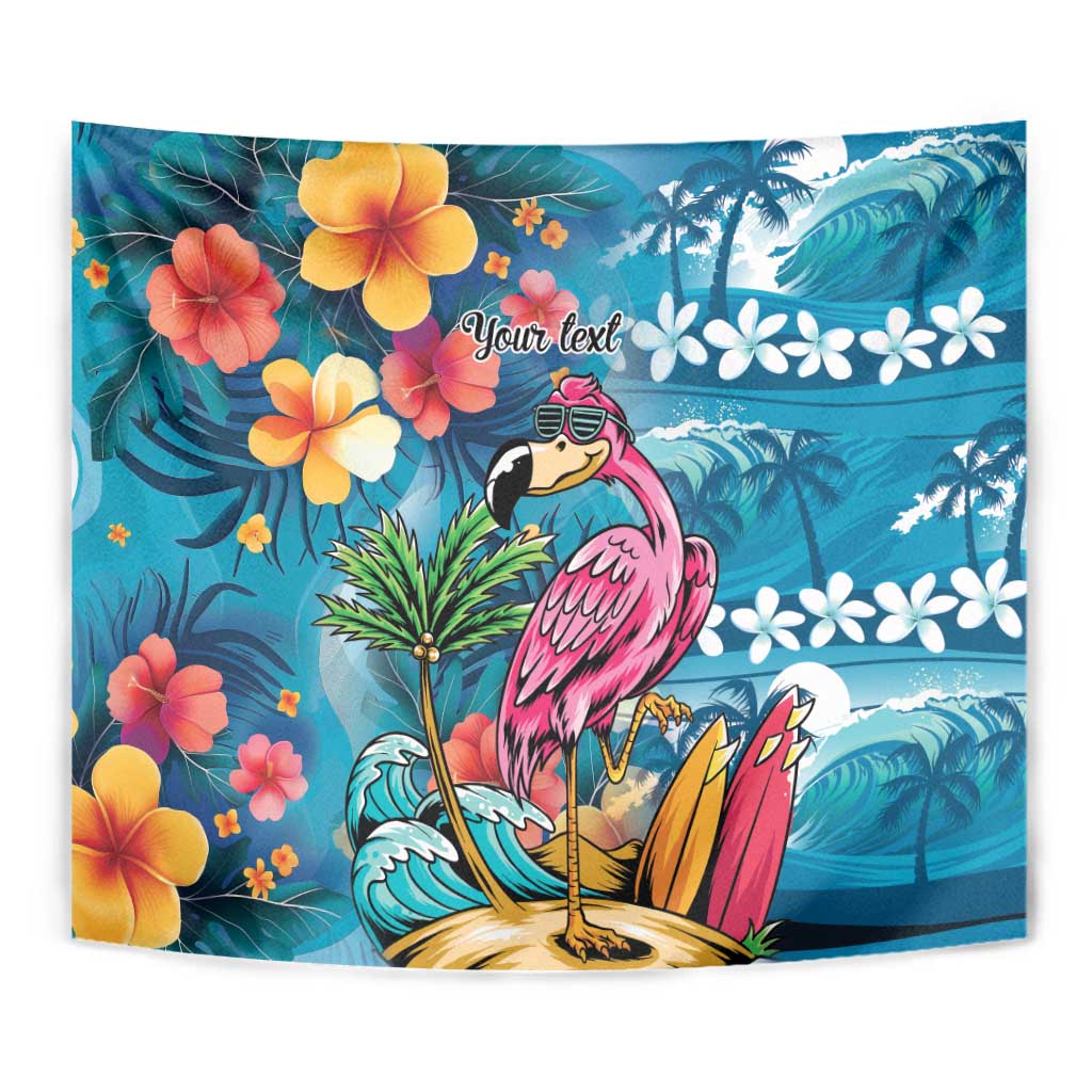 Hawaiian Flamingo Hibiscus Personalised Tapestry Blue Summer Tropical Flowers - Polynesian Pride