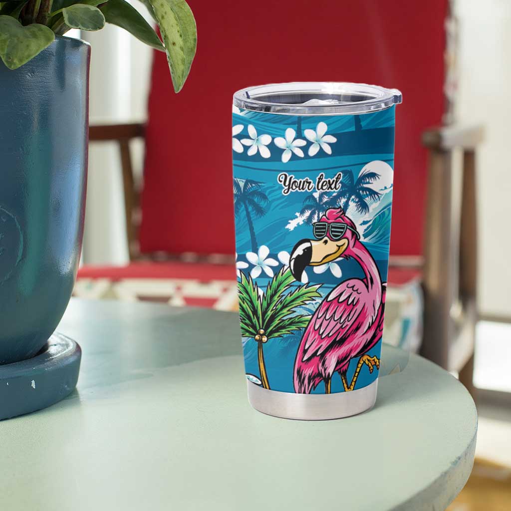Hawaiian Flamingo Hibiscus Personalised Tumbler Cup Blue Summer Tropical Flowers - Polynesian Pride