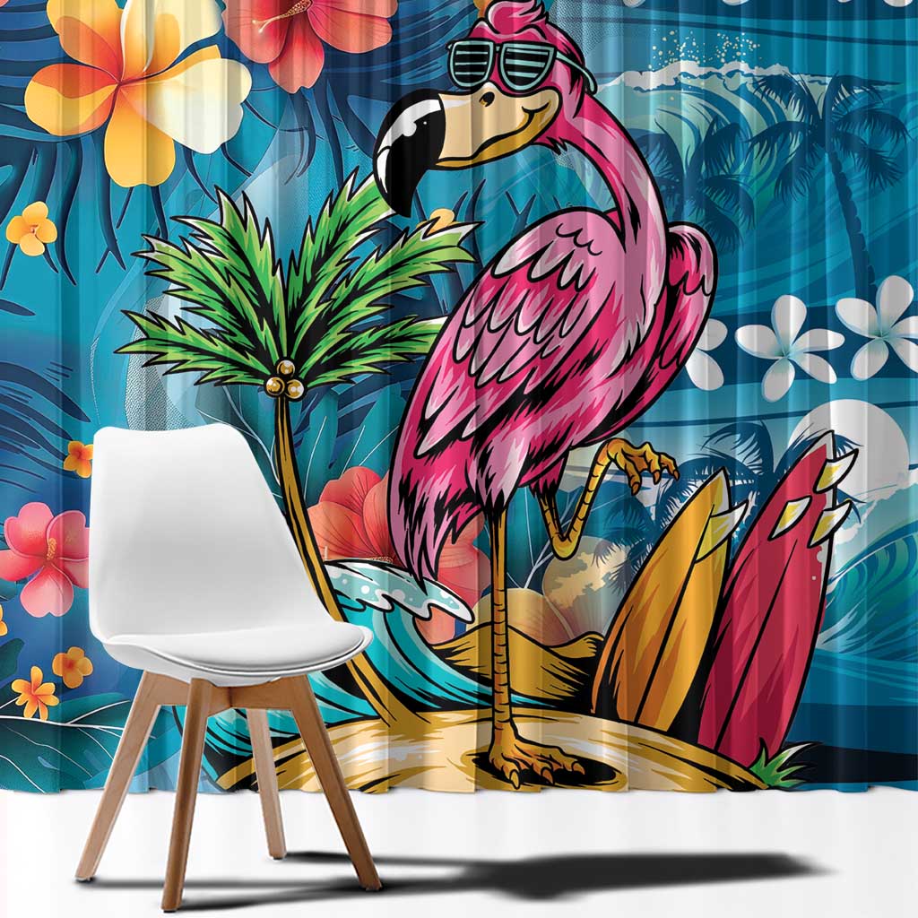 Hawaiian Flamingo Hibiscus Personalised Window Curtain Blue Summer Tropical Flowers - Polynesian Pride