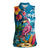 Hawaiian Flamingo Hibiscus Personalised Women Sleeveless Polo Shirt Blue Summer Tropical Flowers - Polynesian Pride