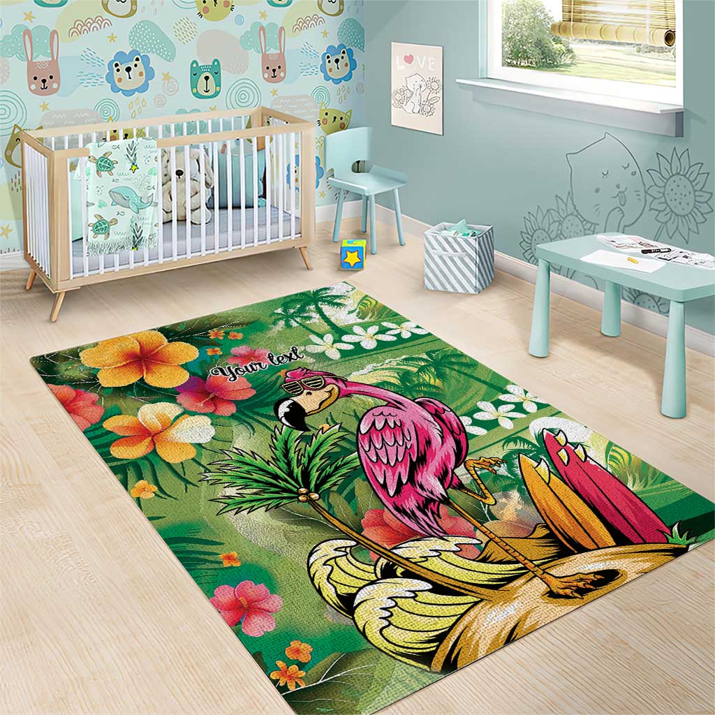 Hawaiian Flamingo Hibiscus Personalised Area Rug Green Summer Tropical Flowers - Polynesian Pride