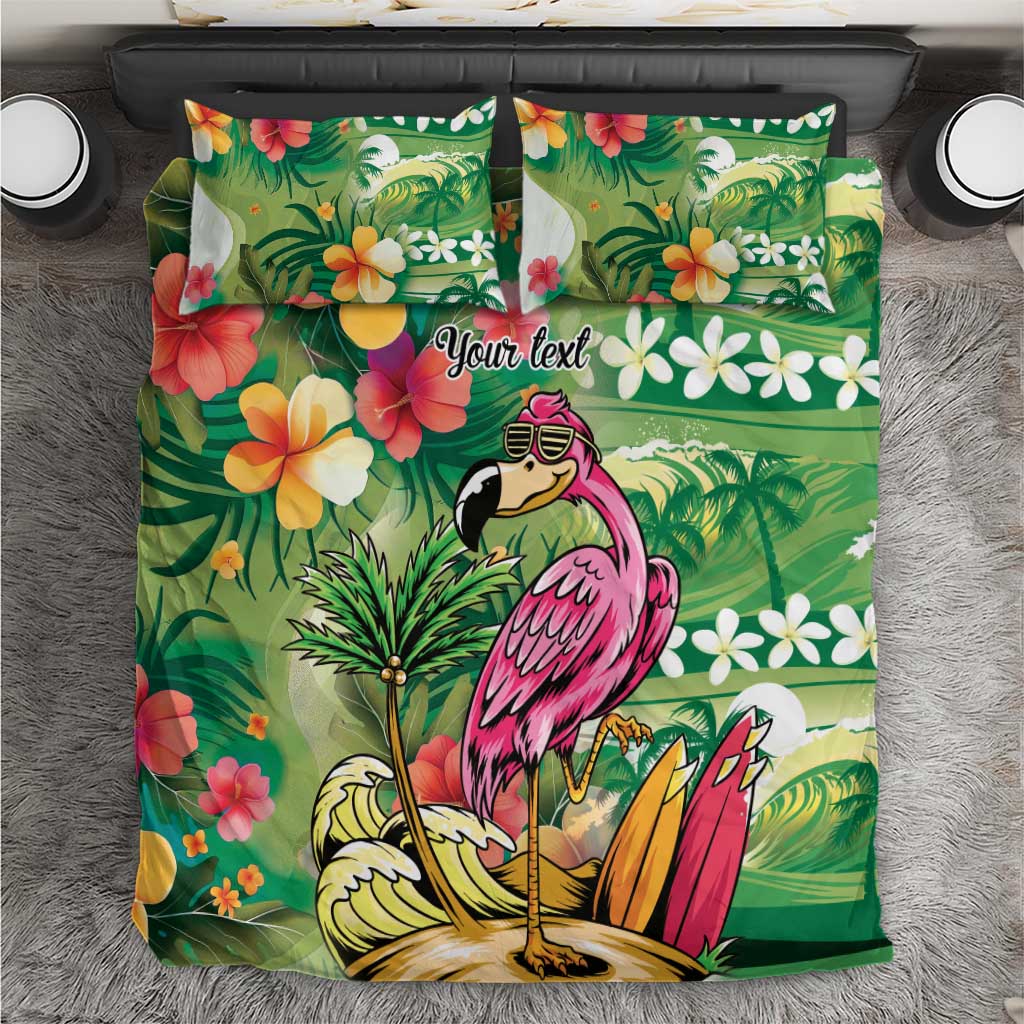 Hawaiian Flamingo Hibiscus Personalised Bedding Set Green Summer Tropical Flowers - Polynesian Pride