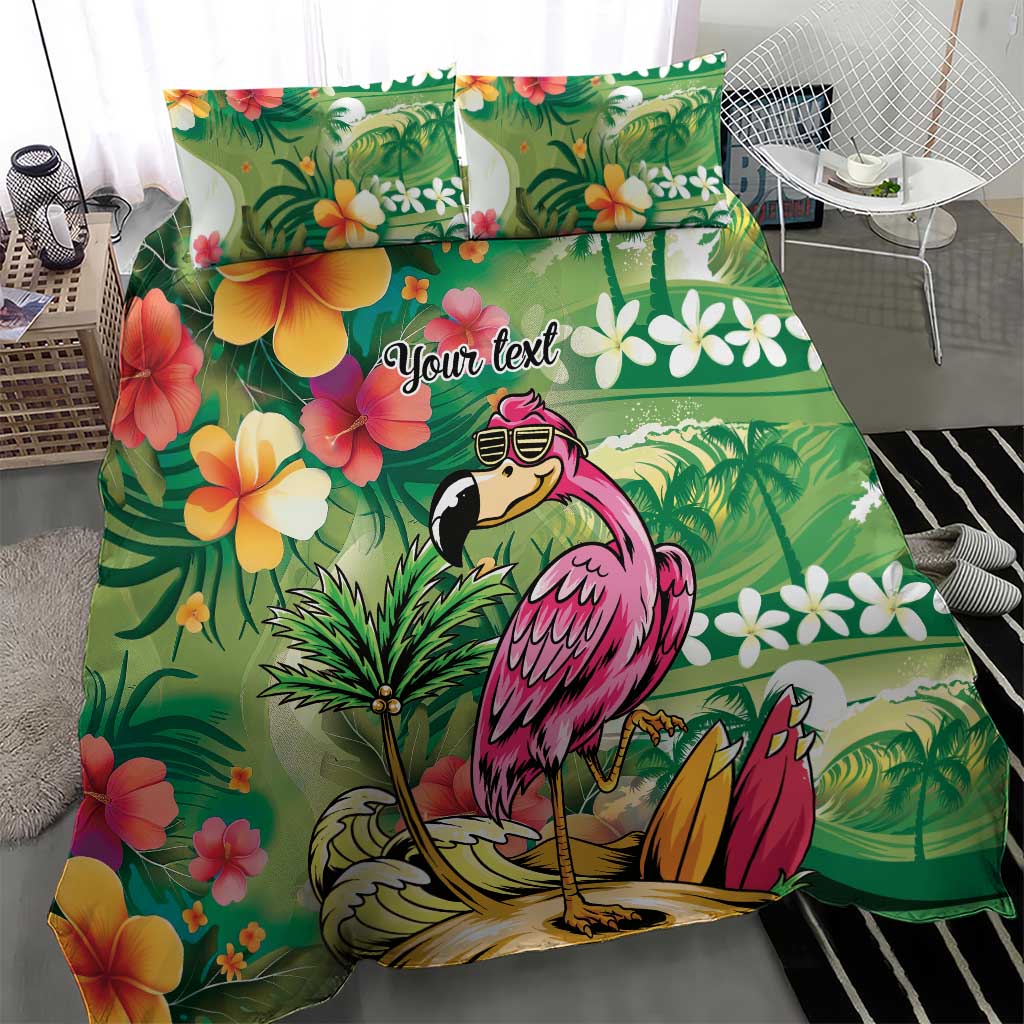 Hawaiian Flamingo Hibiscus Personalised Bedding Set Green Summer Tropical Flowers - Polynesian Pride