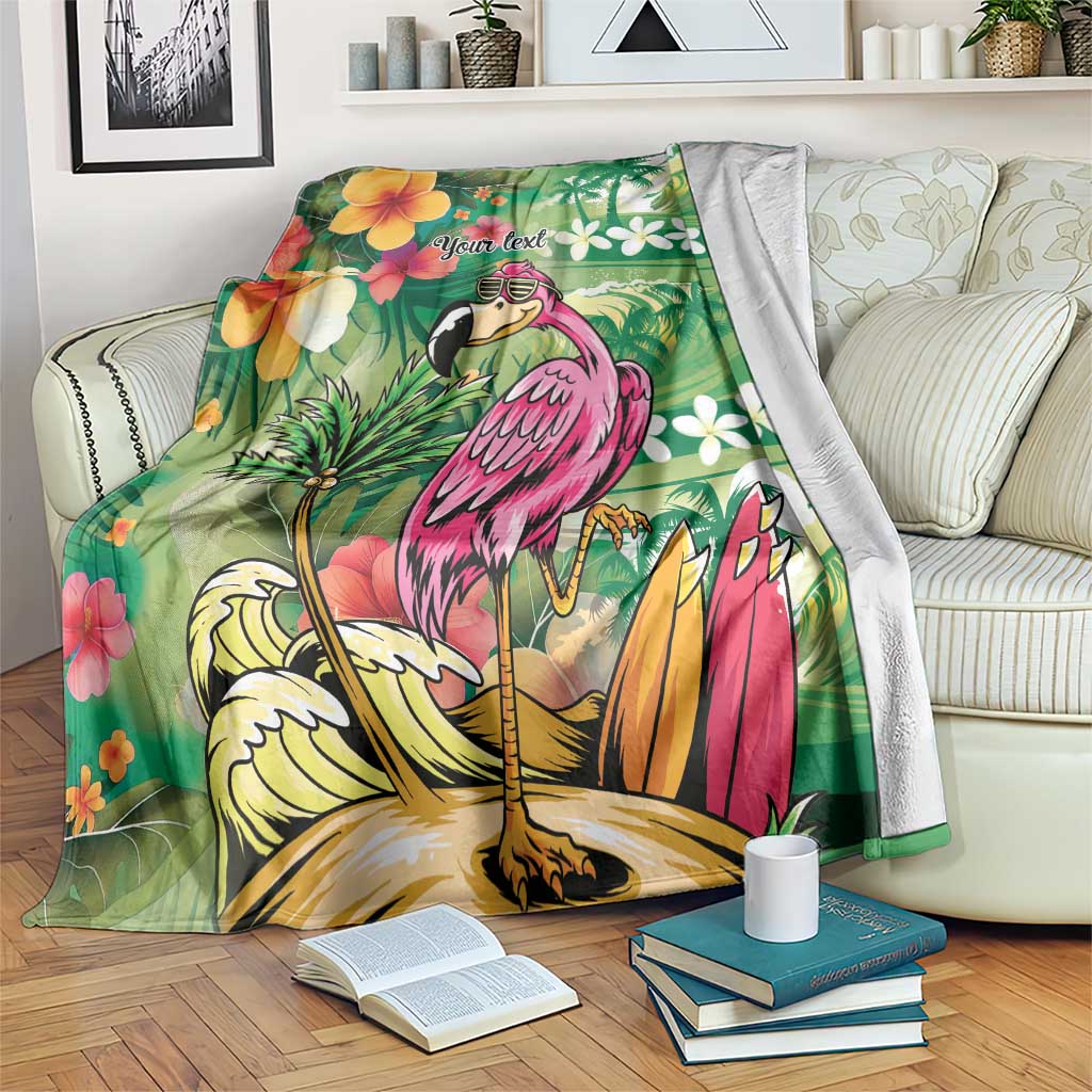 Hawaiian Flamingo Hibiscus Personalised Blanket Green Summer Tropical Flowers - Polynesian Pride