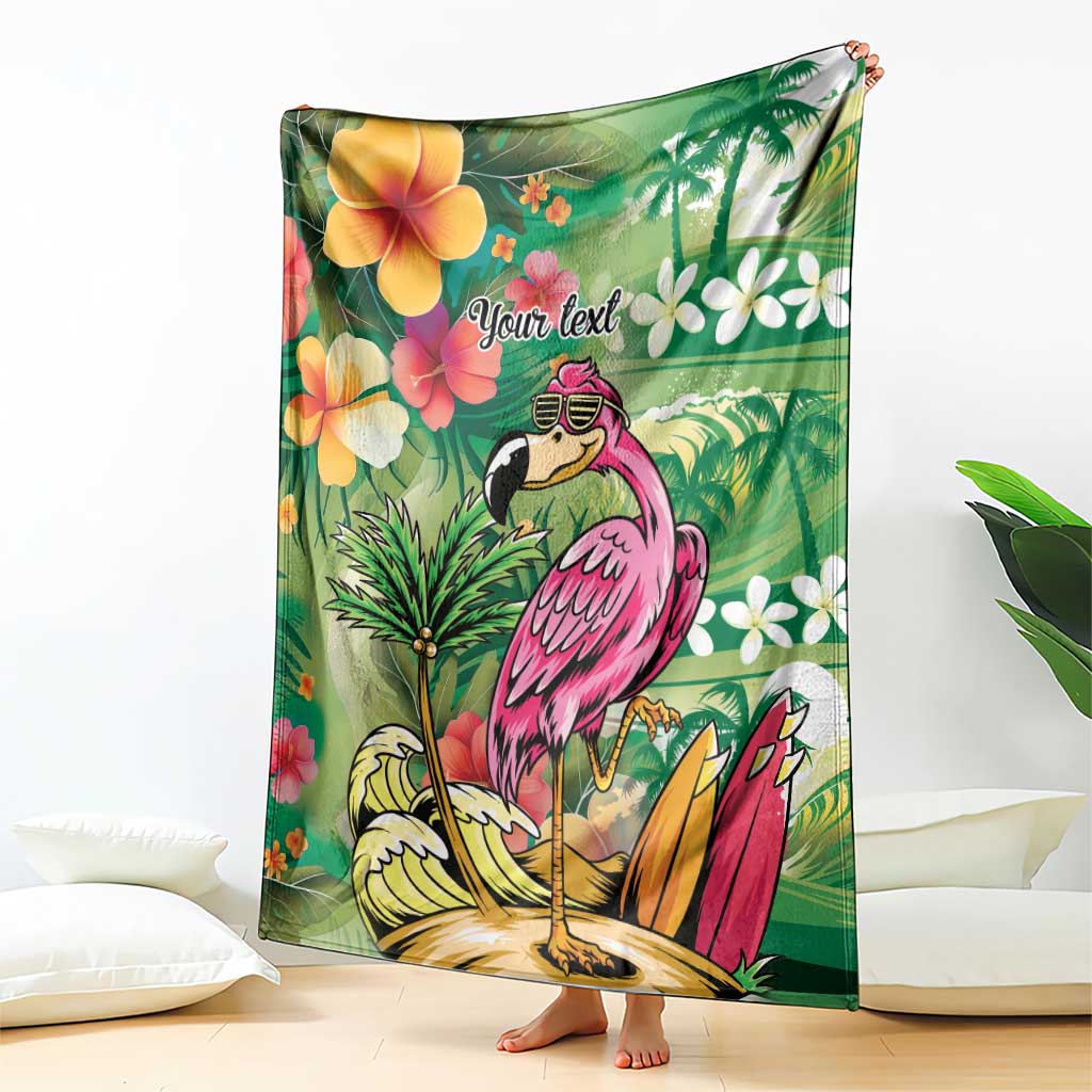 Hawaiian Flamingo Hibiscus Personalised Blanket Green Summer Tropical Flowers - Polynesian Pride
