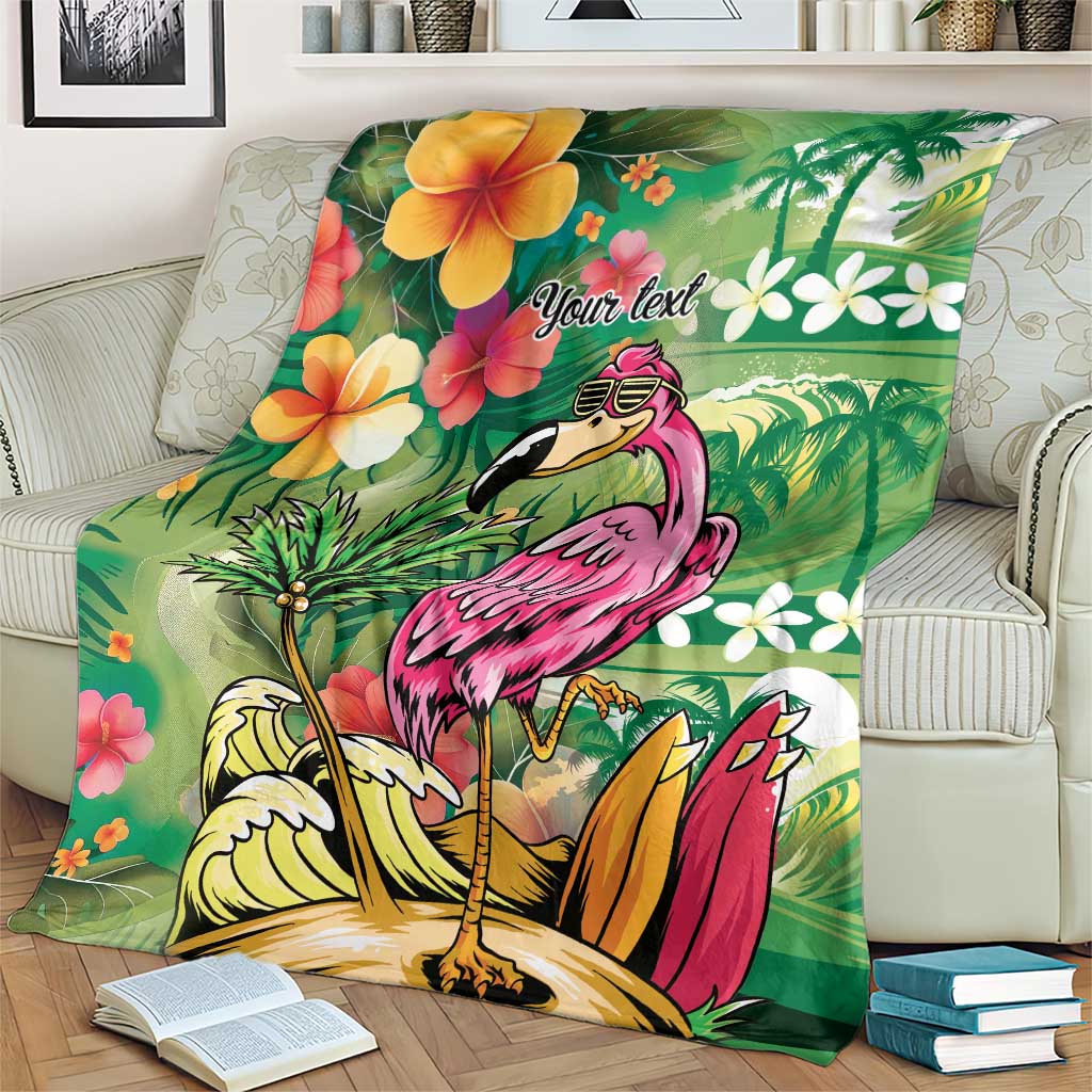 Hawaiian Flamingo Hibiscus Personalised Blanket Green Summer Tropical Flowers - Polynesian Pride