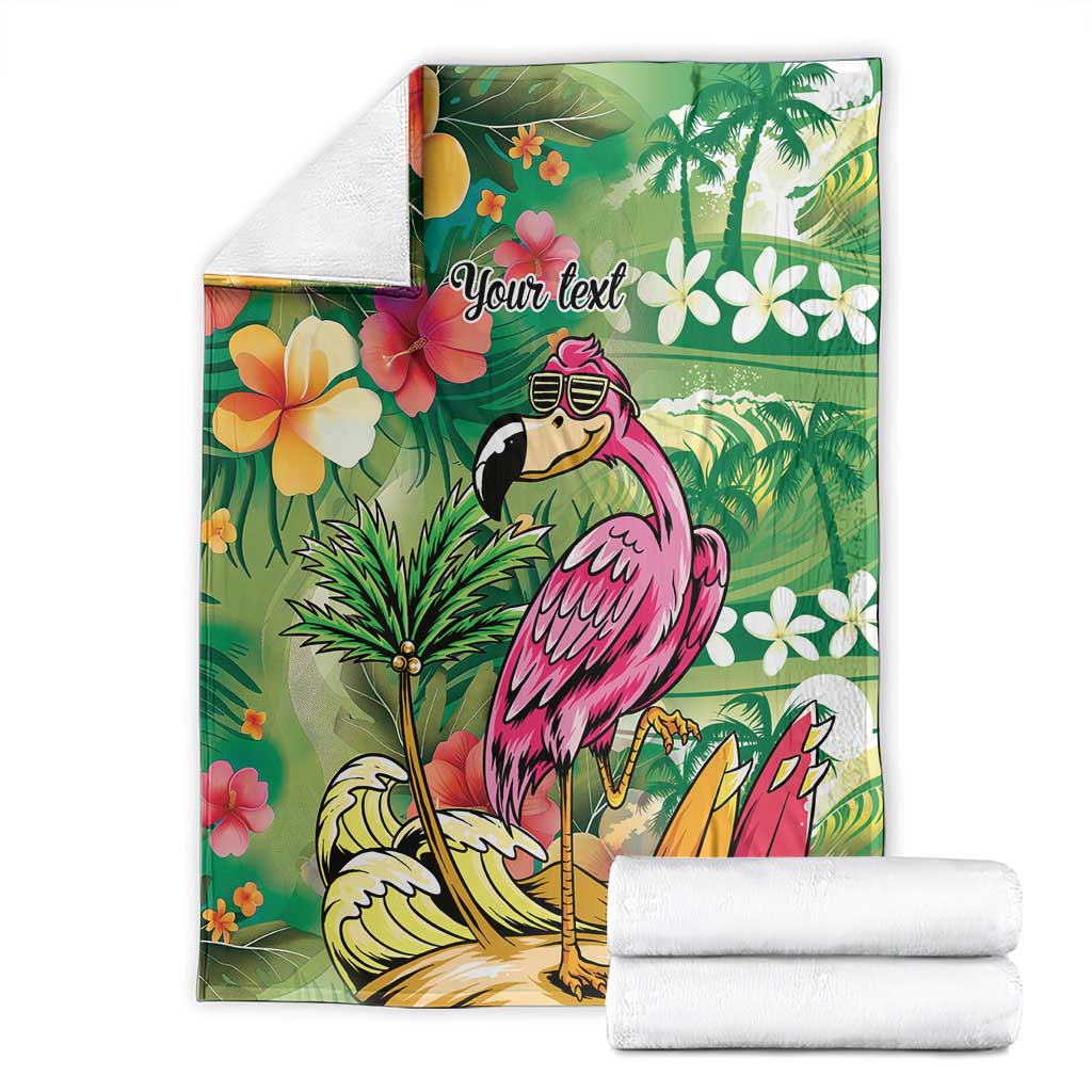Hawaiian Flamingo Hibiscus Personalised Blanket Green Summer Tropical Flowers - Polynesian Pride
