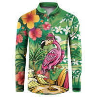 Hawaiian Flamingo Hibiscus Personalised Button Sweatshirt Green Summer Tropical Flowers LT9 Green - Polynesian Pride