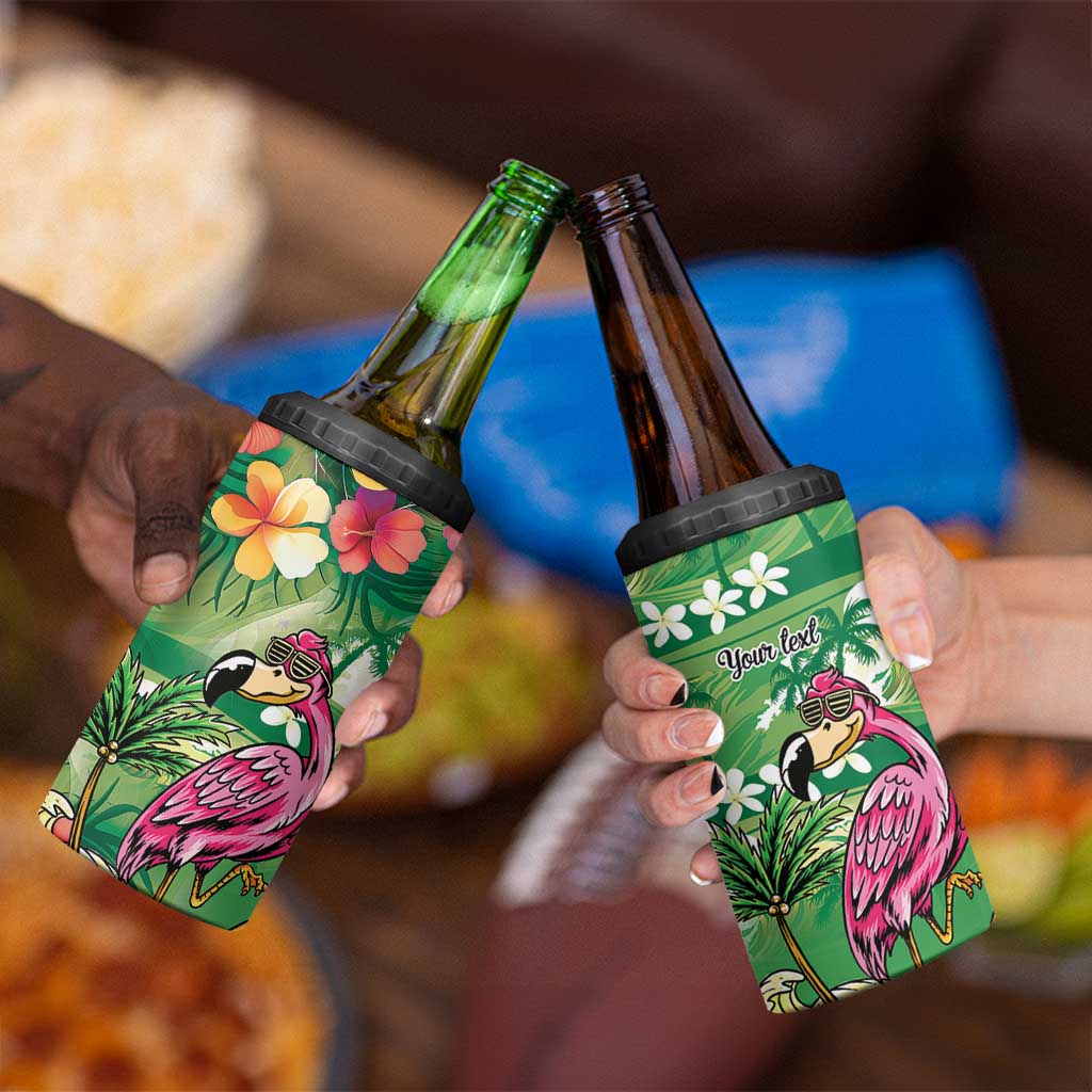 Hawaiian Flamingo Hibiscus Personalised 4 in 1 Can Cooler Tumbler Green Summer Tropical Flowers - Polynesian Pride