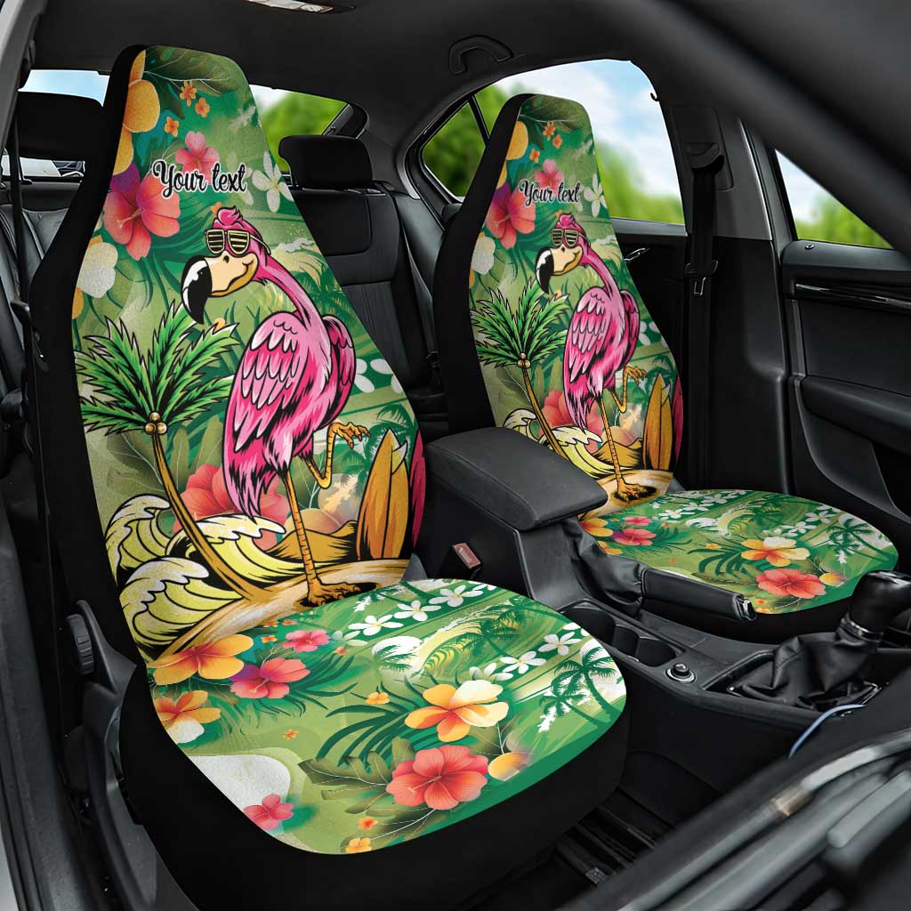 Hawaiian Flamingo Hibiscus Personalised Car Seat Cover Green Summer Tropical Flowers - Polynesian Pride
