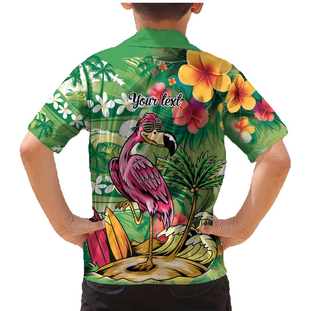 Hawaiian Flamingo Hibiscus Personalised Family Matching Mermaid Dress and Hawaiian Shirt Green Summer Tropical Flowers - Polynesian Pride