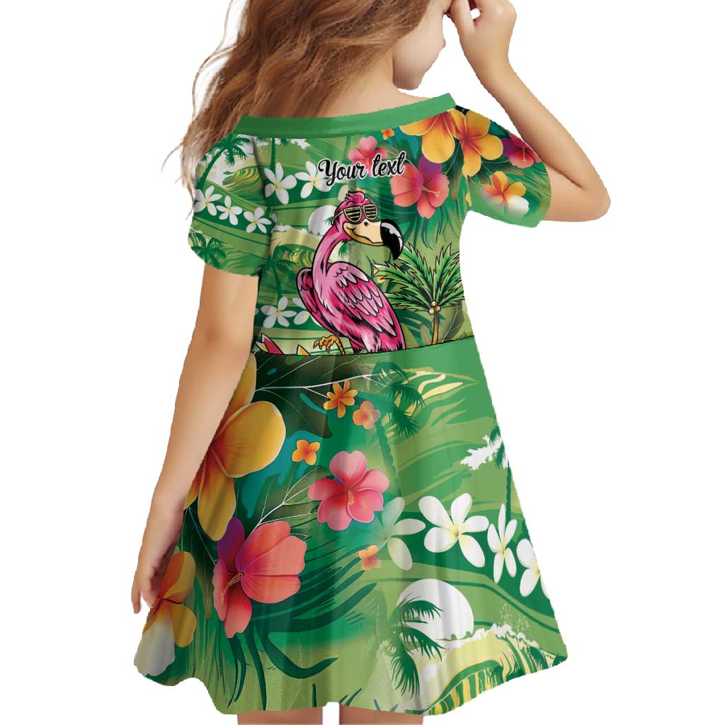 Hawaiian Flamingo Hibiscus Personalised Family Matching Mermaid Dress and Hawaiian Shirt Green Summer Tropical Flowers - Polynesian Pride