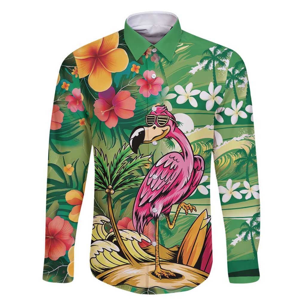 Hawaiian Flamingo Hibiscus Personalised Family Matching Puletasi and Hawaiian Shirt Green Summer Tropical Flowers - Polynesian Pride