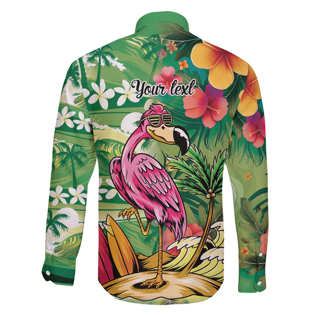 Hawaiian Flamingo Hibiscus Personalised Family Matching Short Sleeve Bodycon Dress and Hawaiian Shirt Green Summer Tropical Flowers - Polynesian Pride