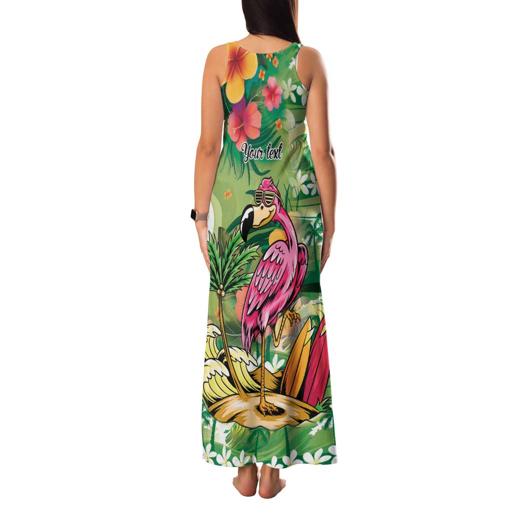 Hawaiian Flamingo Hibiscus Personalised Family Matching Tank Maxi Dress and Hawaiian Shirt Green Summer Tropical Flowers - Polynesian Pride