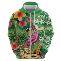 Hawaiian Flamingo Hibiscus Personalised Hoodie Green Summer Tropical Flowers - Polynesian Pride