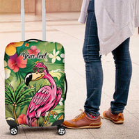 Hawaiian Flamingo Hibiscus Personalised Luggage Cover Green Summer Tropical Flowers - Polynesian Pride