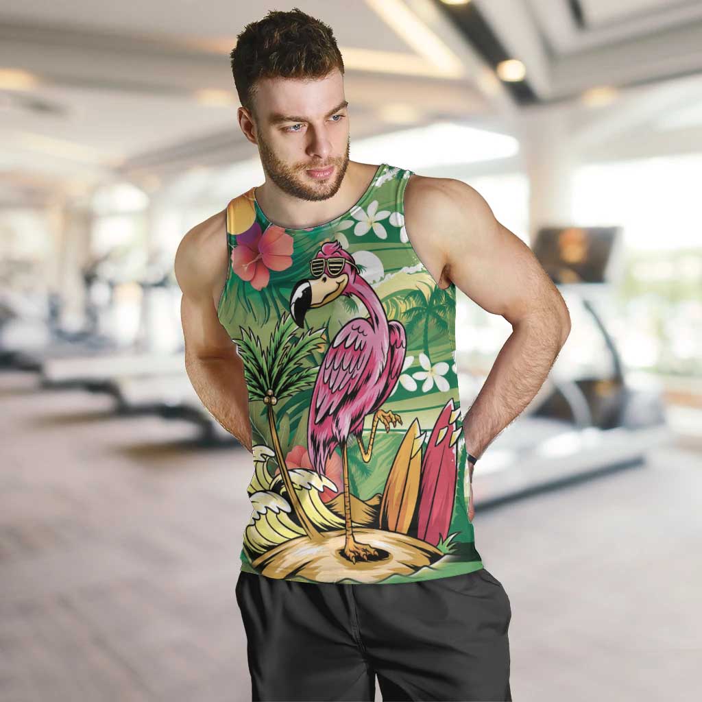 Hawaiian Flamingo Hibiscus Personalised Men Tank Top Green Summer Tropical Flowers - Polynesian Pride
