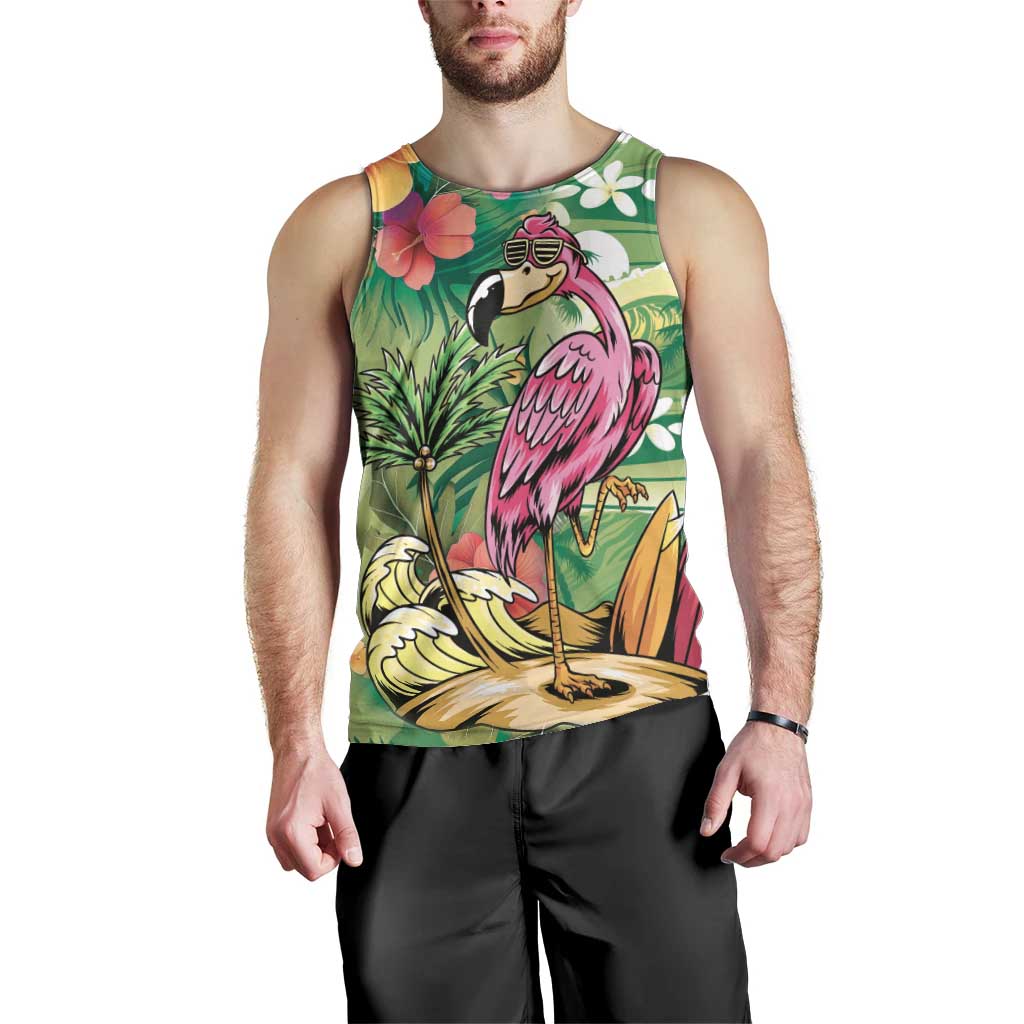 Hawaiian Flamingo Hibiscus Personalised Men Tank Top Green Summer Tropical Flowers - Polynesian Pride