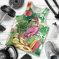 Hawaiian Flamingo Hibiscus Personalised Men Tank Top Green Summer Tropical Flowers - Polynesian Pride
