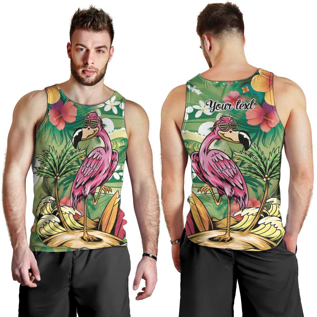Hawaiian Flamingo Hibiscus Personalised Men Tank Top Green Summer Tropical Flowers - Polynesian Pride