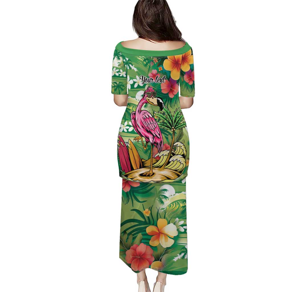 Hawaiian Flamingo Hibiscus Personalised Puletasi Green Summer Tropical Flowers - Polynesian Pride