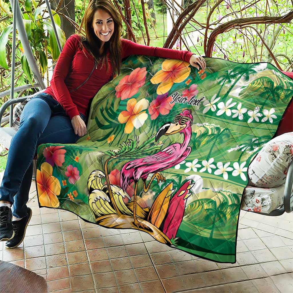 Hawaiian Flamingo Hibiscus Personalised Quilt Green Summer Tropical Flowers - Polynesian Pride