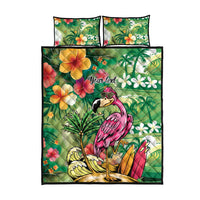 Hawaiian Flamingo Hibiscus Personalised Quilt Bed Set Green Summer Tropical Flowers - Polynesian Pride